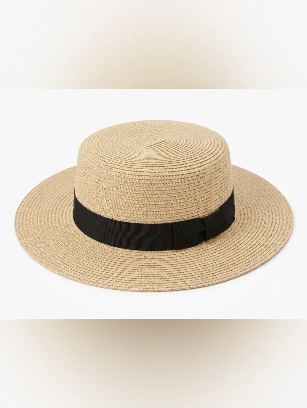 LOFT Natural Straw Boater Hat with Black Band,  Size S